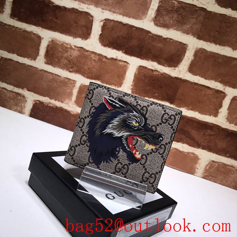 Gucci GG Supreme Men Short Wallet wolf Purse