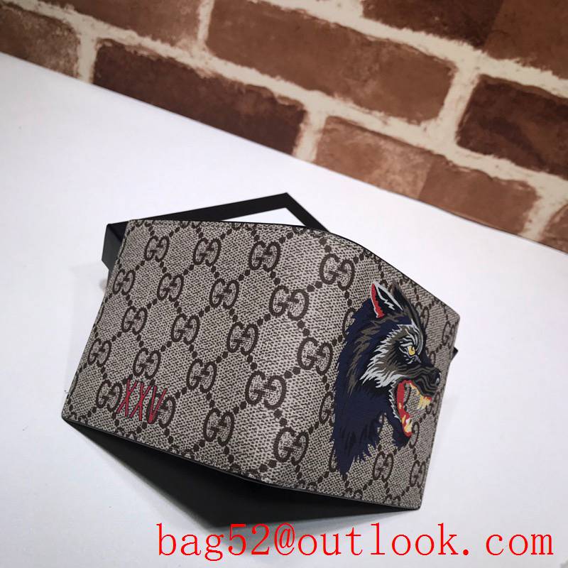 Gucci GG Supreme Men Short Wallet wolf Purse