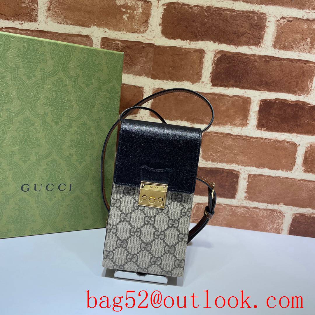 Gucci Supreme Mini black Padlock Cellphone Pouch Crossbody Bag
