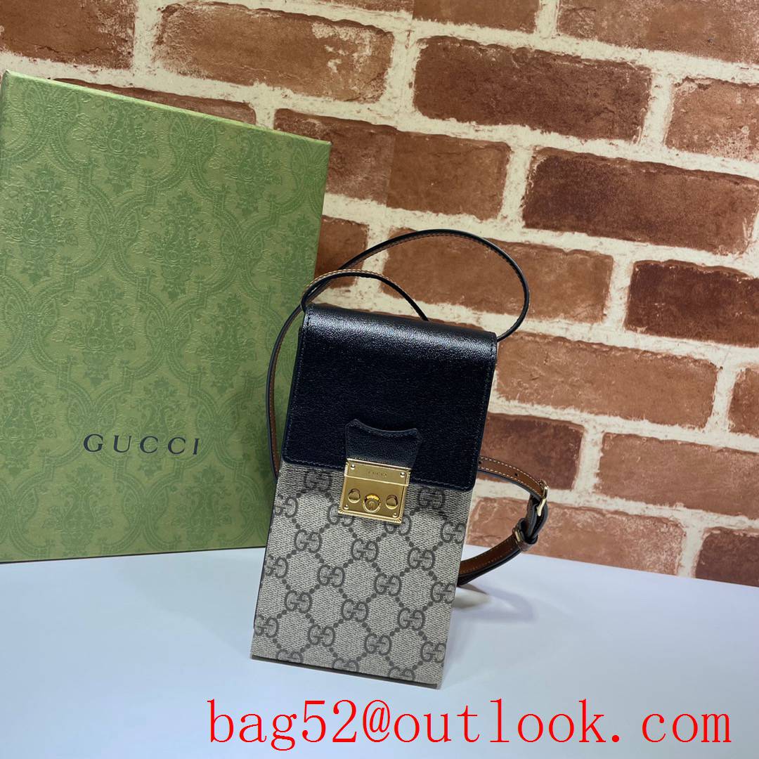 Gucci Supreme Mini black Padlock Cellphone Pouch Crossbody Bag 