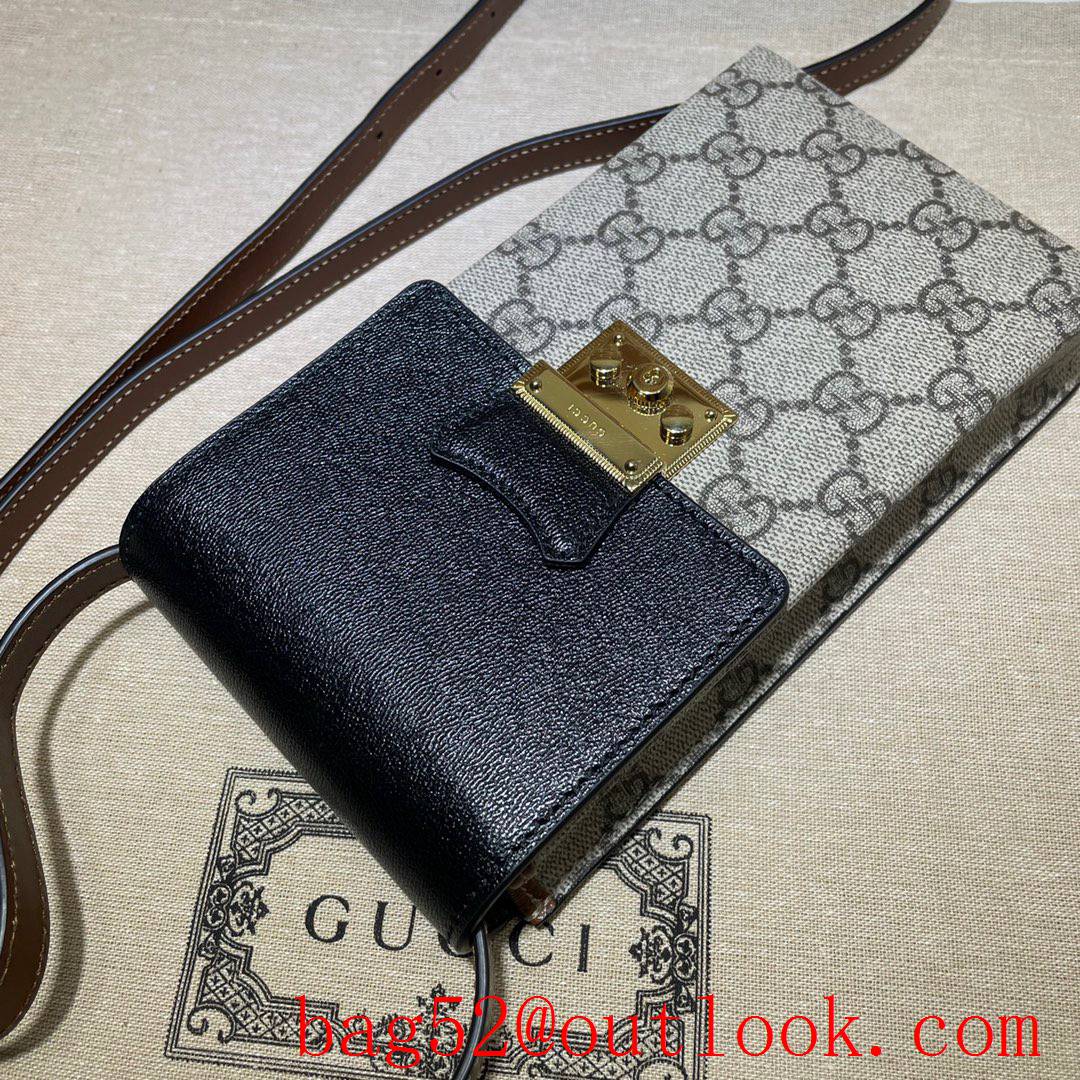 Gucci Supreme Mini black Padlock Cellphone Pouch Crossbody Bag 