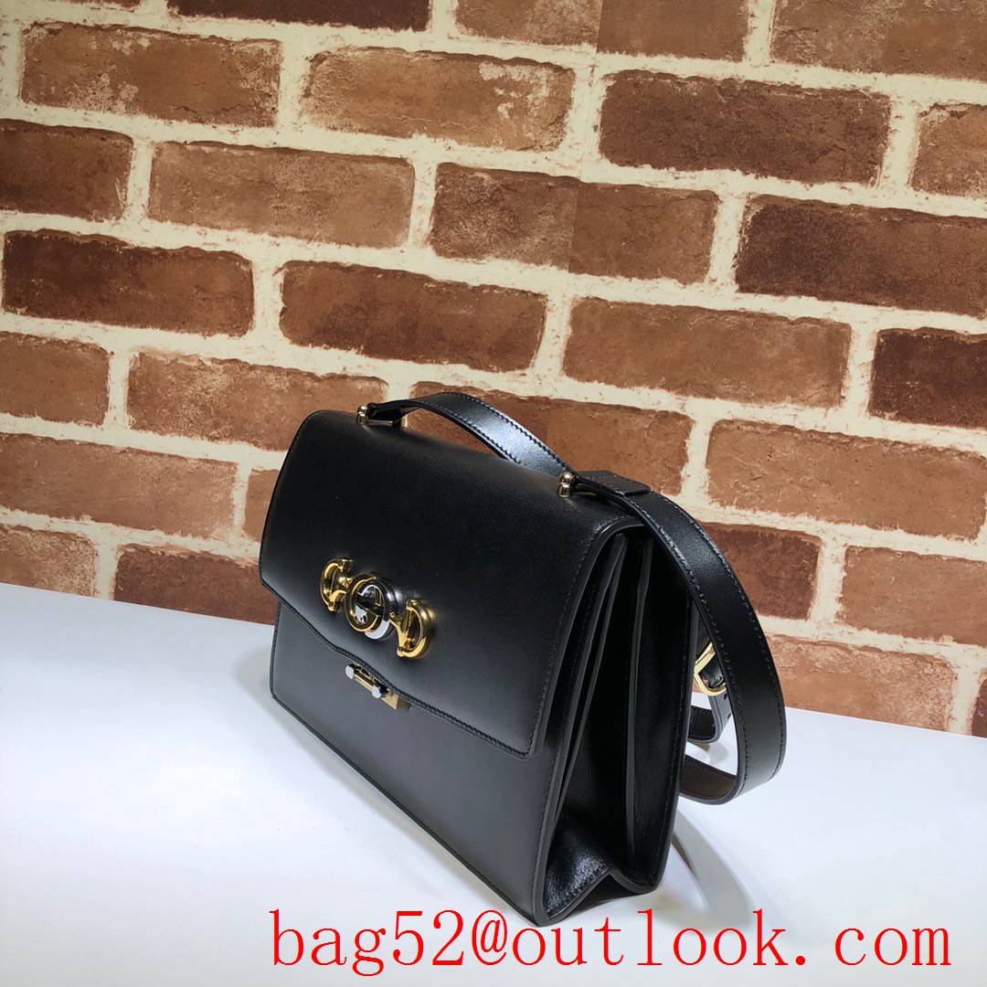 Gucci Zumi Horsebit Smooth black Leather Shoulder Bag