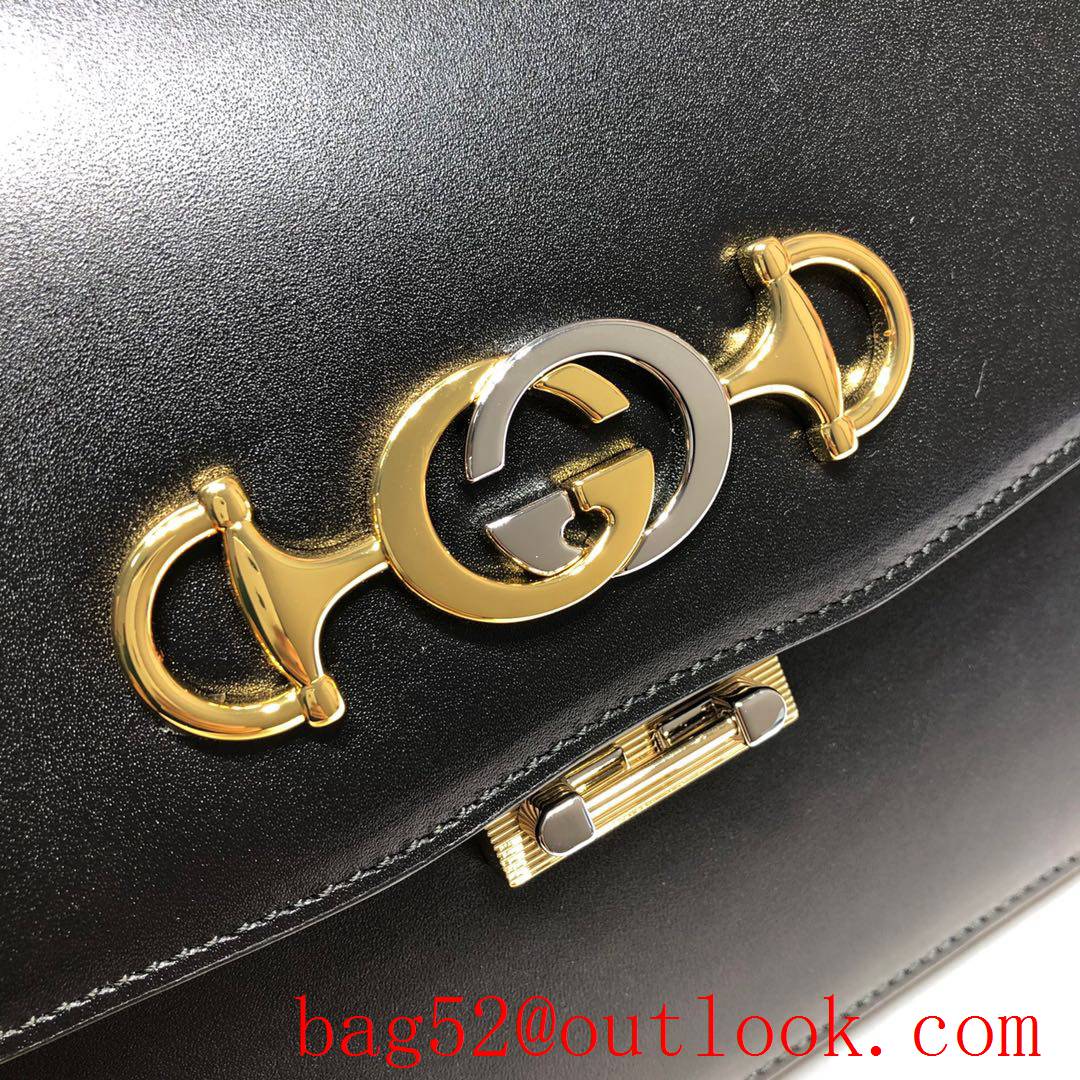 Gucci Zumi Horsebit Smooth black Leather Shoulder Bag