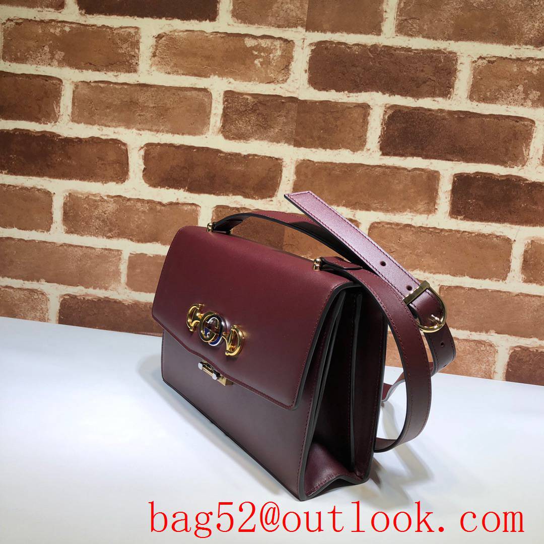 Gucci Zumi Horsebit Smooth wine Leather Shoulder Bag