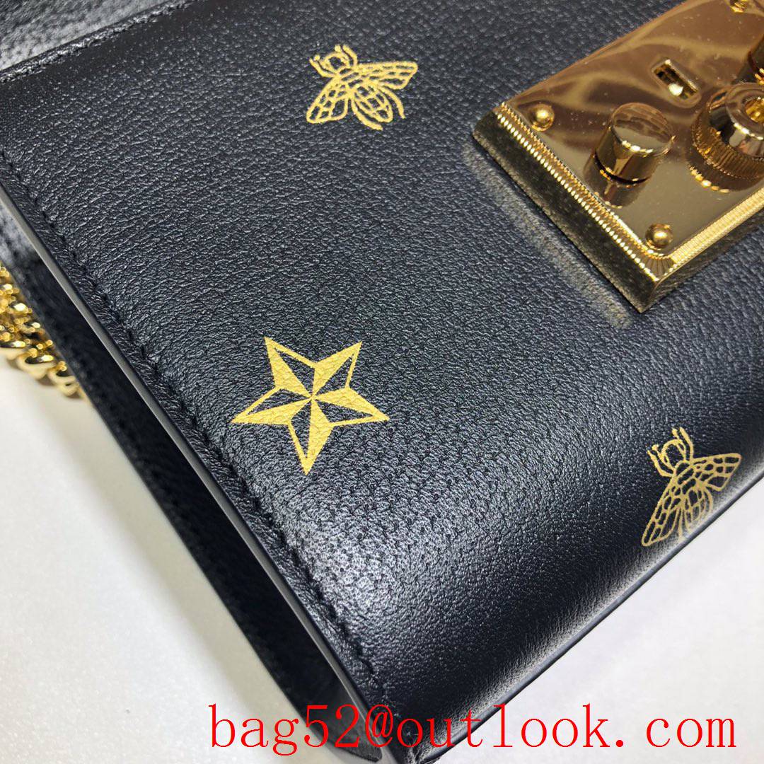 Gucci Padlock small black Bee Star chain Shoulder Bag