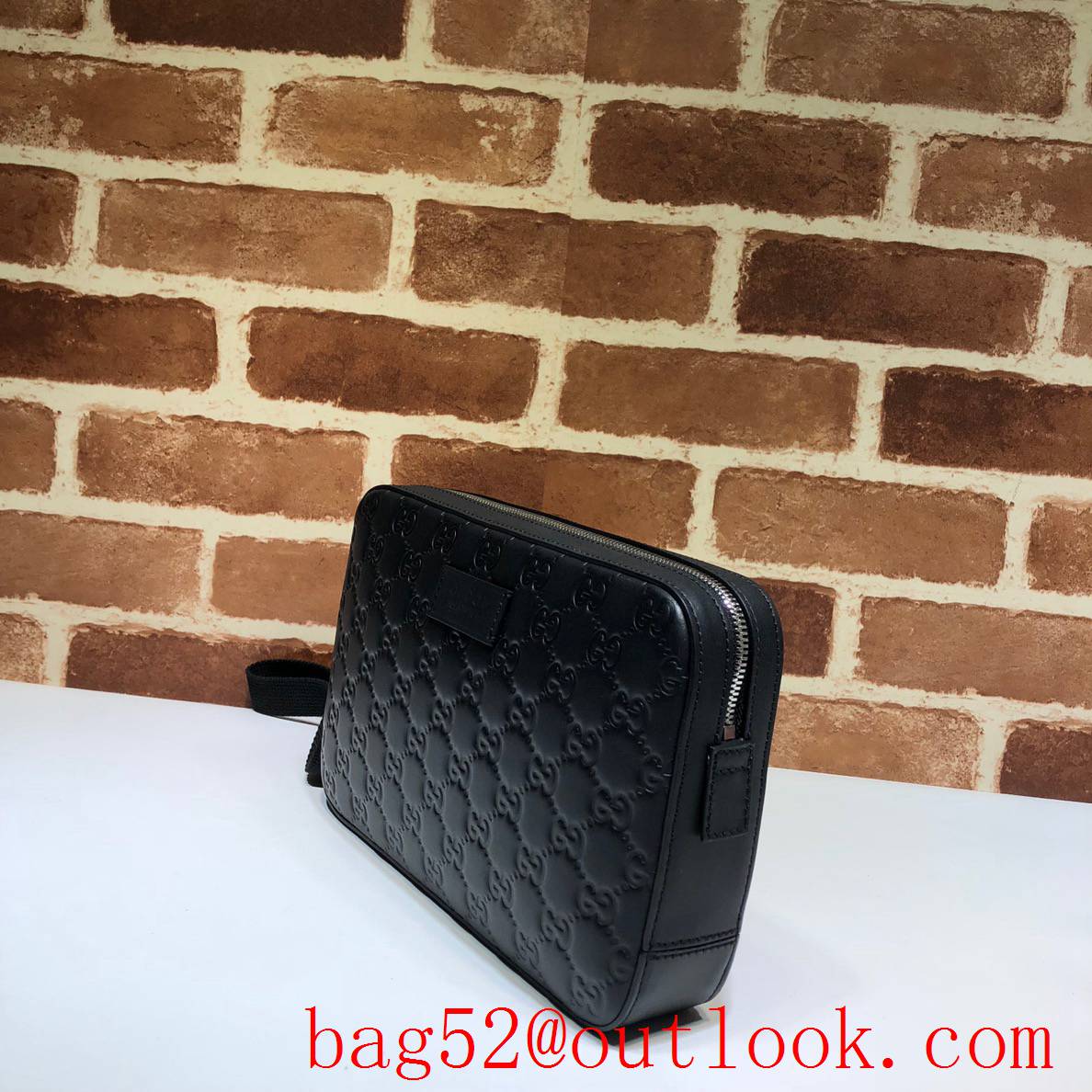 Gucci GG Supreme Men large black leather Clutch Bag Purse 