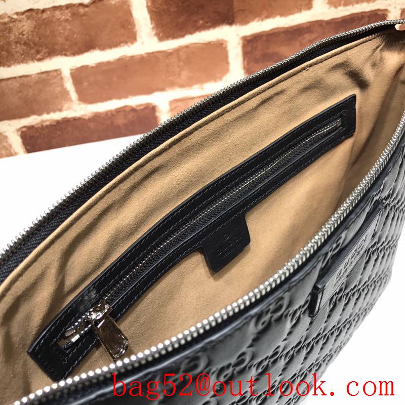 Gucci GG Signature large black leather Men Clutch Bag Purse