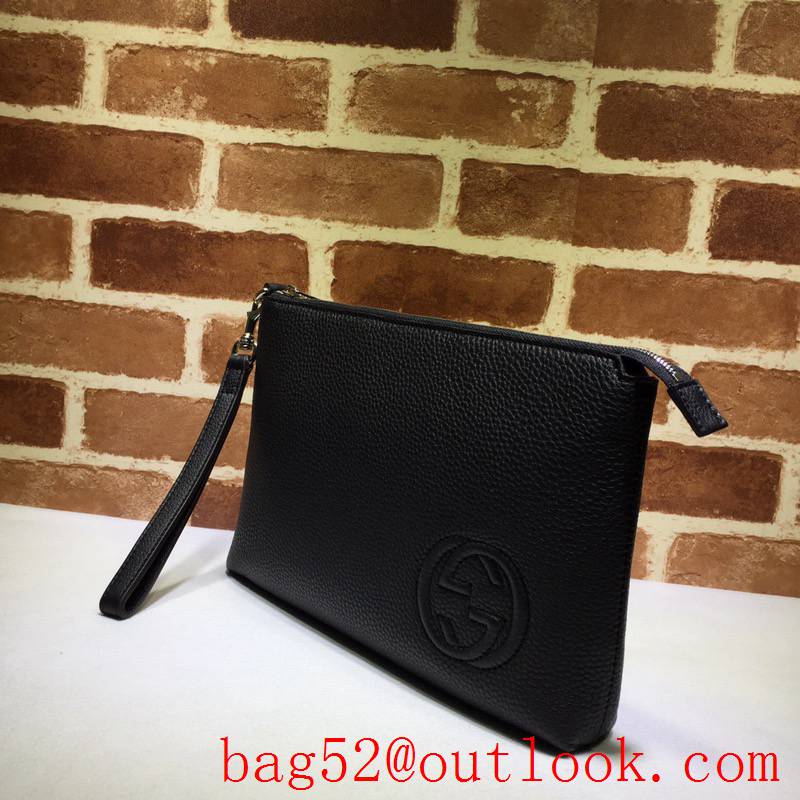 Gucci GG Grained Leather Men black large soho Clutch Bag Purse