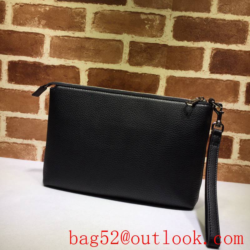 Gucci GG Grained Leather Men black large soho Clutch Bag Purse