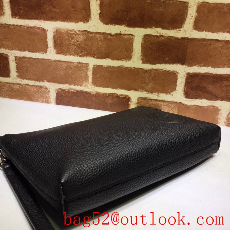 Gucci GG Grained Leather Men black large soho Clutch Bag Purse