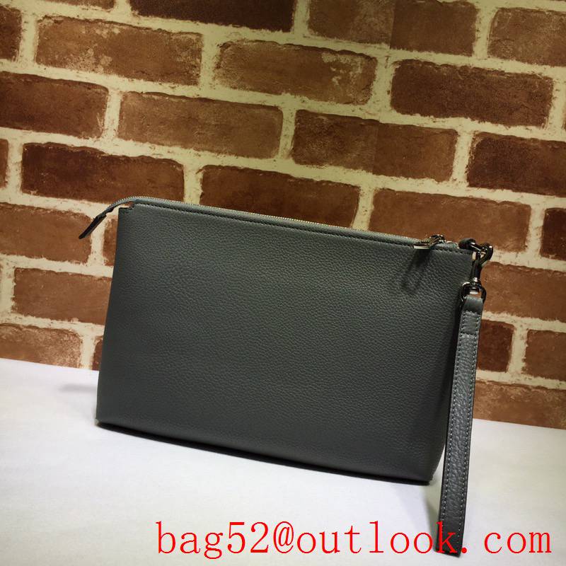 Gucci GG Grained Leather Men gray large soho Clutch Bag Purse