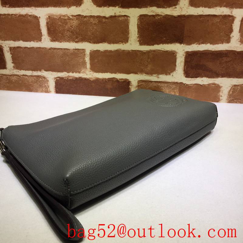 Gucci GG Grained Leather Men gray large soho Clutch Bag Purse