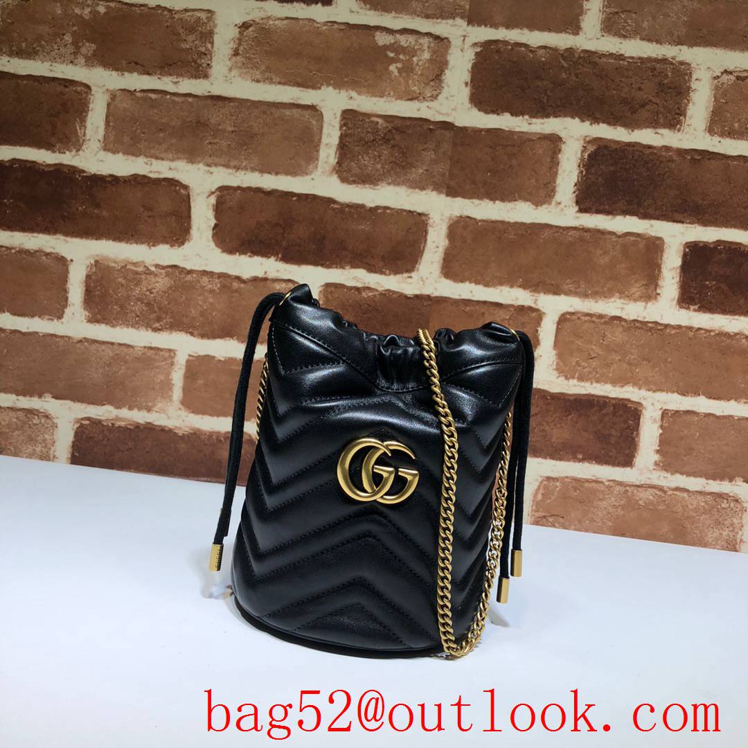 Gucci black small mini GG Marmont Leather shoulder Bucket Bag