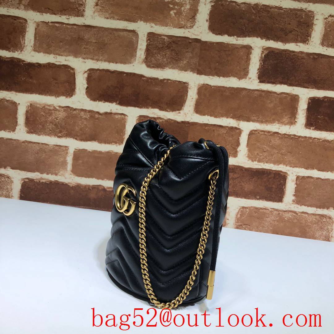 Gucci black small mini GG Marmont Leather shoulder Bucket Bag