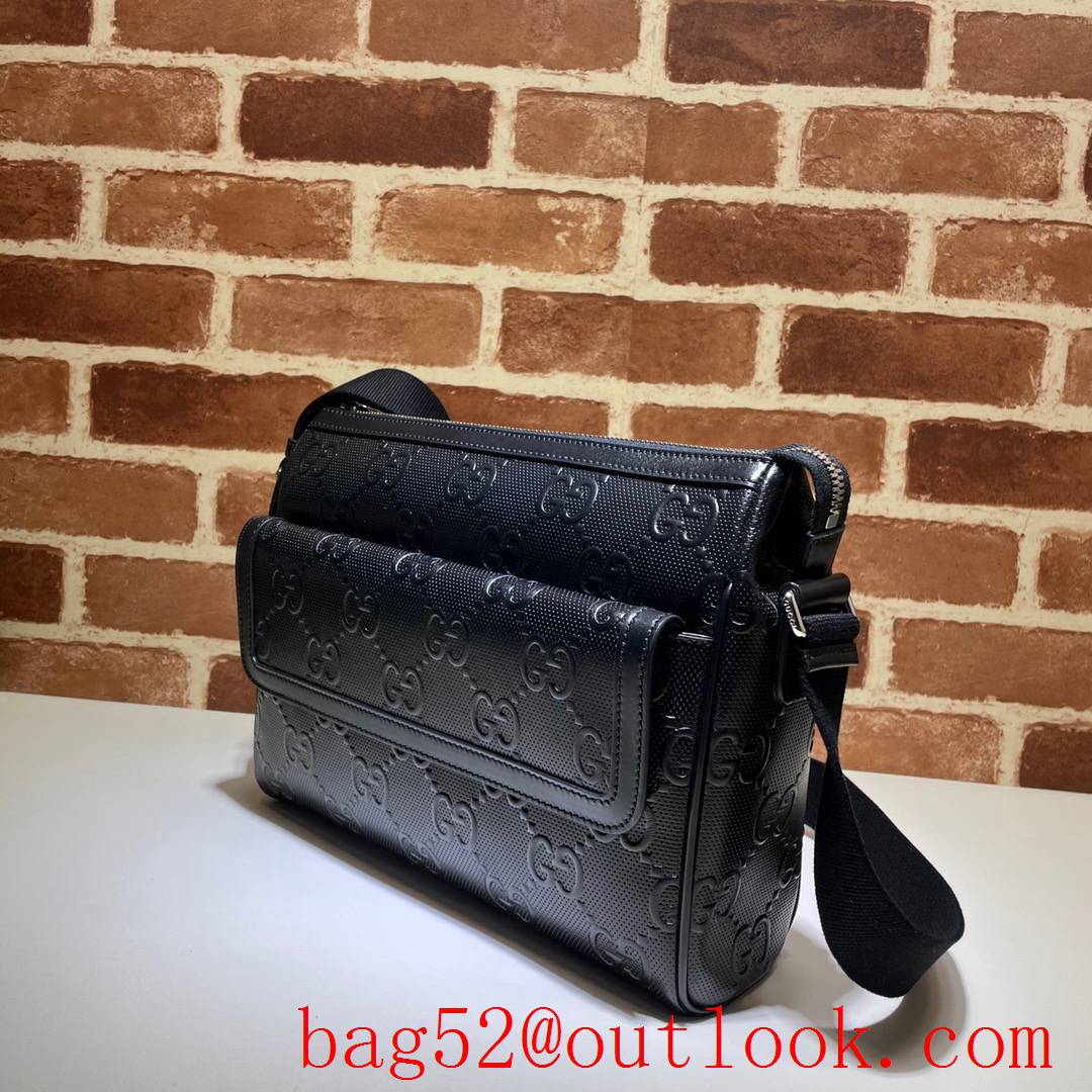 Gucci Signature GG black calfskin Messenger shoulder Bag