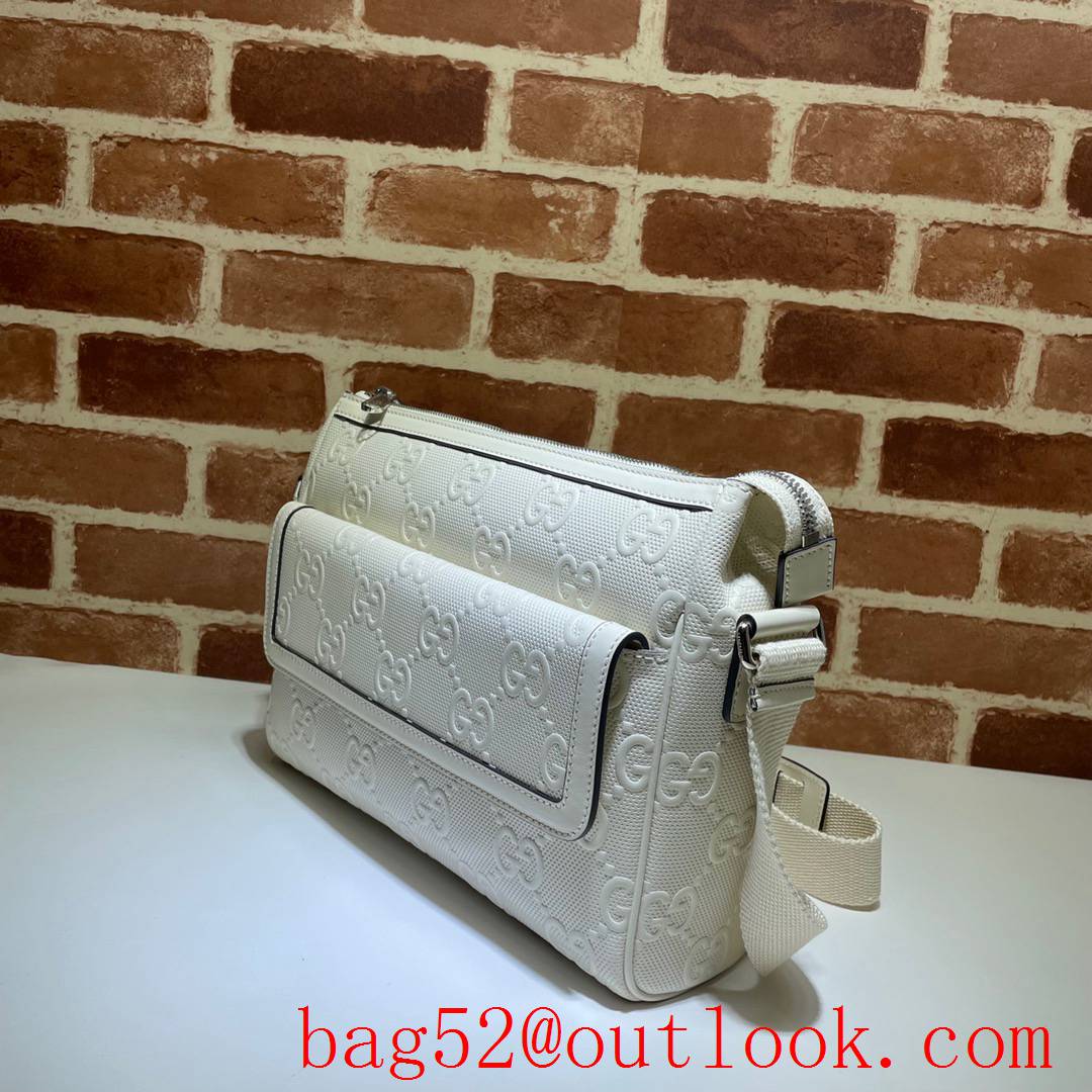 Gucci Signature GG white calfskin Messenger shoulder Bag