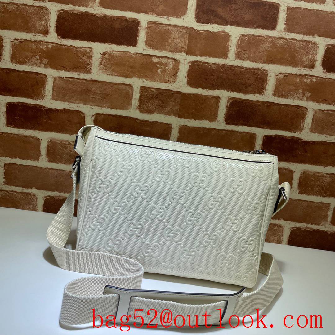 Gucci Signature GG white calfskin Messenger shoulder Bag