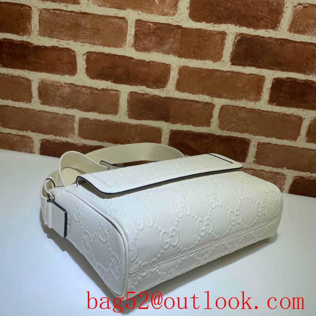 Gucci Signature GG white calfskin Messenger shoulder Bag