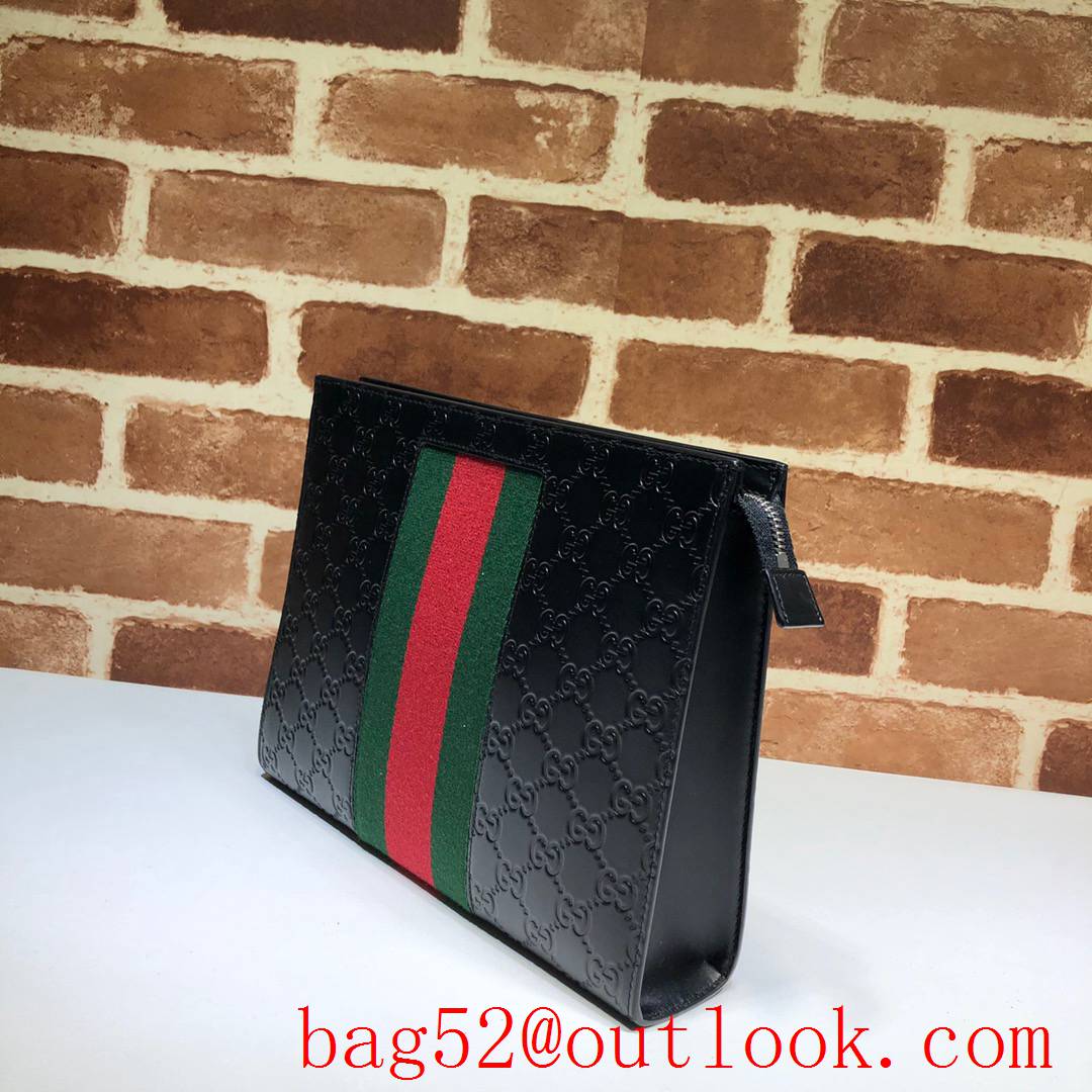 Gucci GG black leather Signature Ophidia Men Clutch bag purse