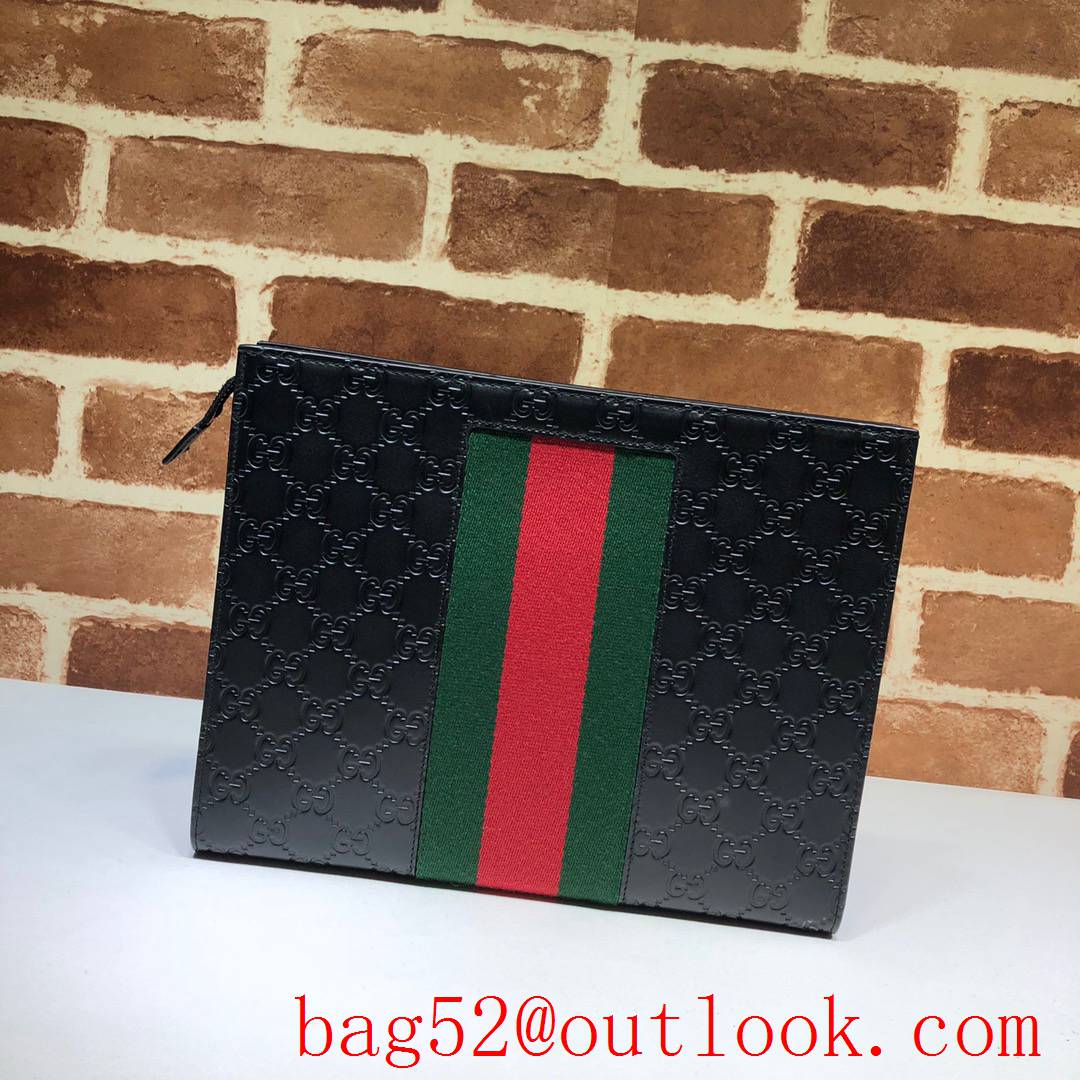 Gucci GG black leather Signature Ophidia Men Clutch bag purse