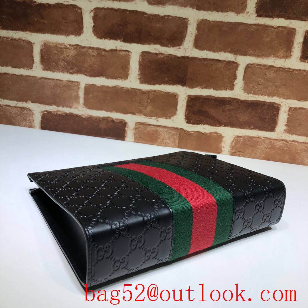 Gucci GG black leather Signature Ophidia Men Clutch bag purse