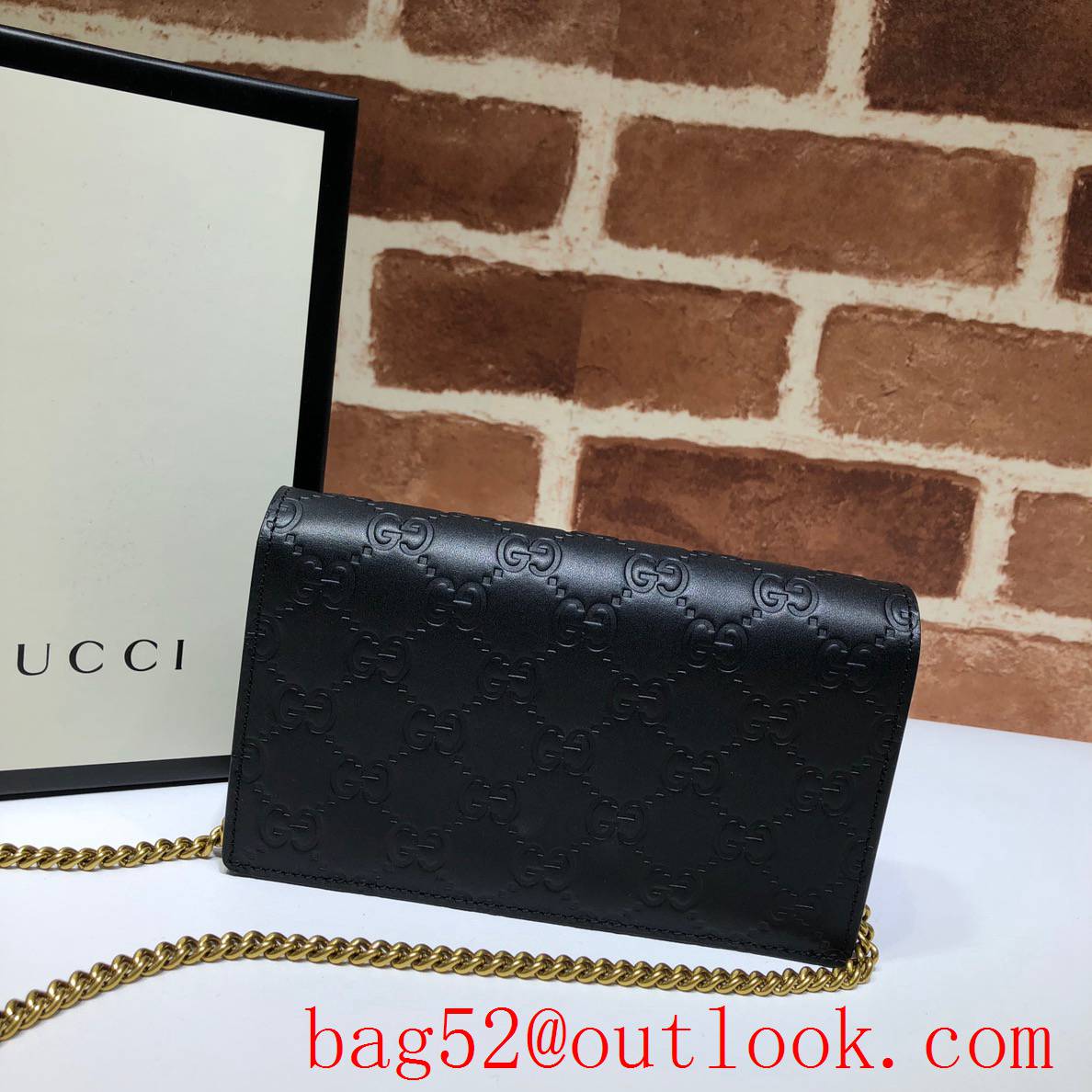 Gucci GG Signature Cherry black real leather Mini Chain shoulder Bag