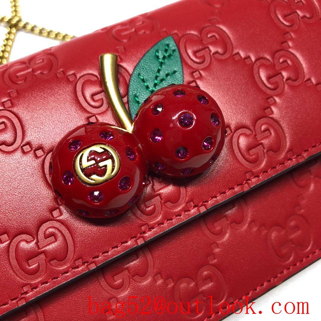 Gucci GG Signature Cherry red real leather Mini Chain shoulder Bag