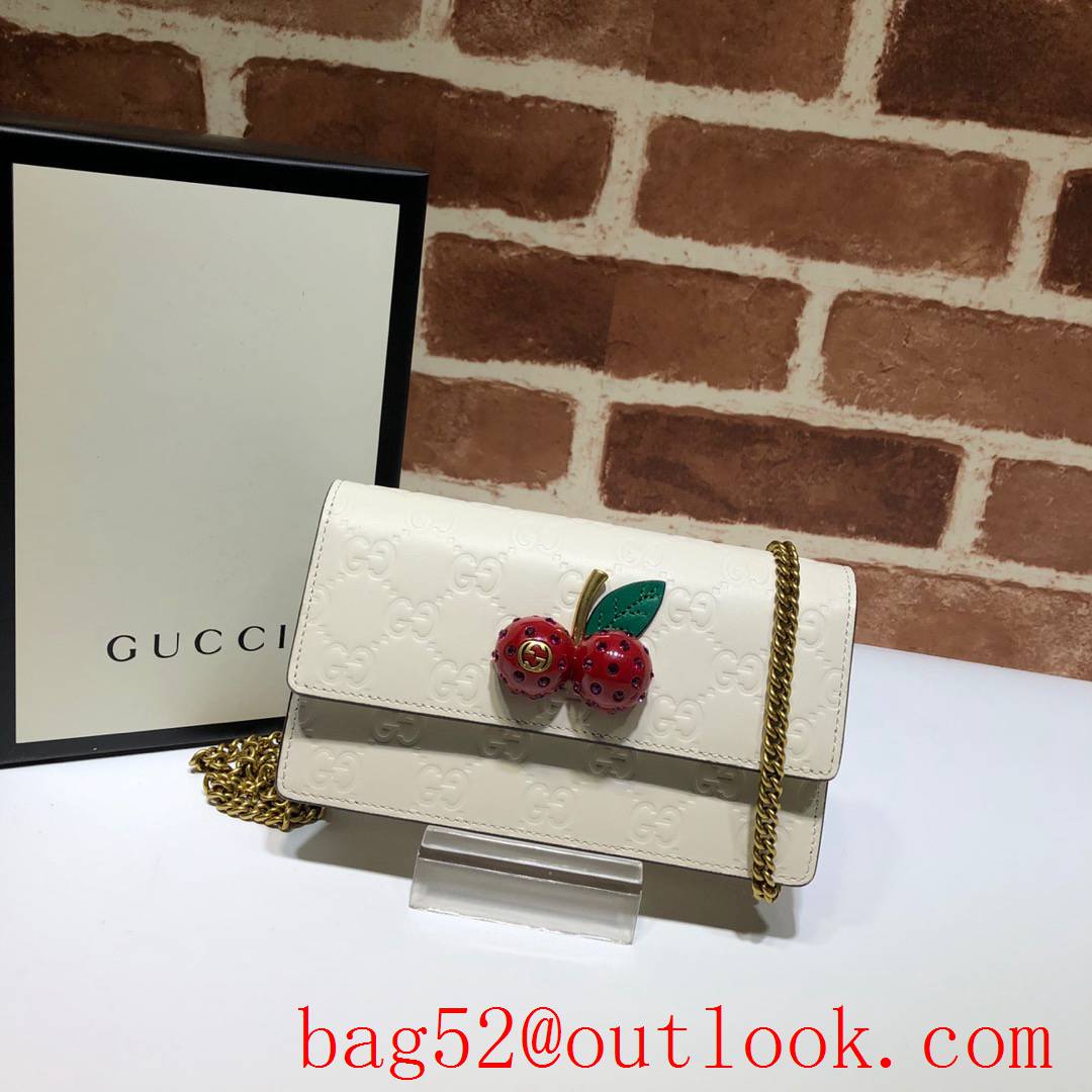 Gucci GG Signature Cherry cream real leather Mini Chain shoulder Bag