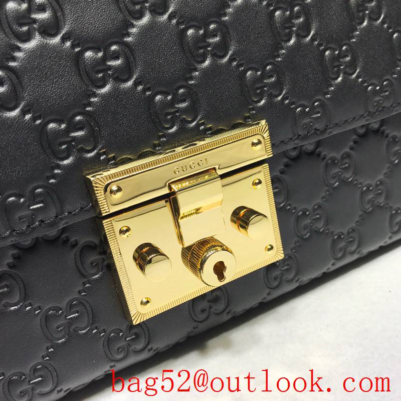 Gucci Padlock large real leather chain black Signature Shoulder Bag