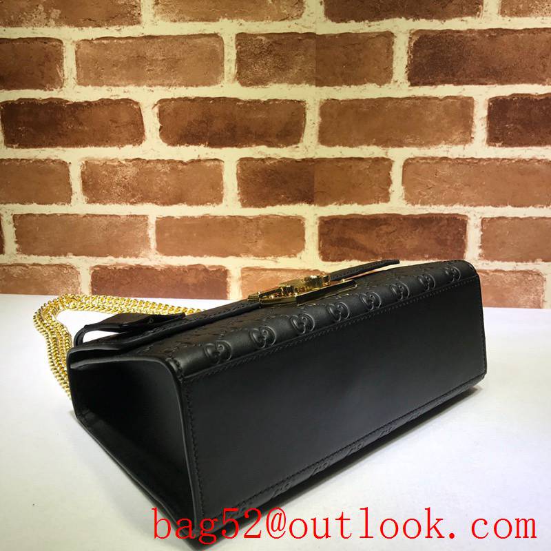 Gucci Padlock large real leather chain black Signature Shoulder Bag