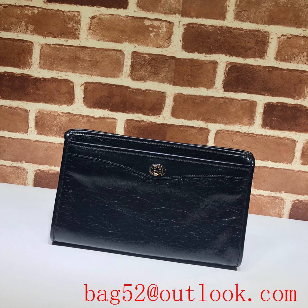 Gucci men GG black calfskin Clutch Purse Bag