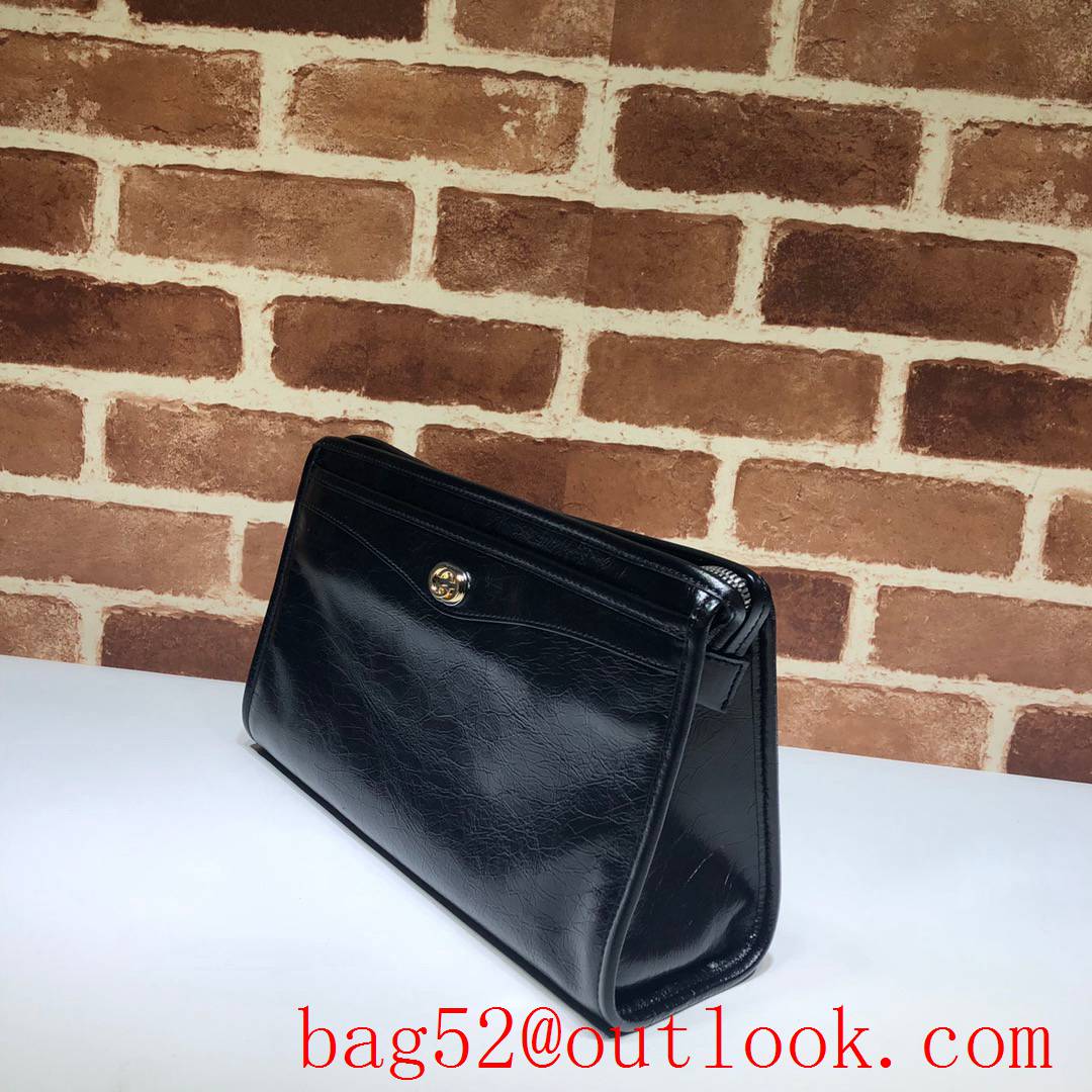 Gucci men GG black calfskin Clutch Purse Bag 