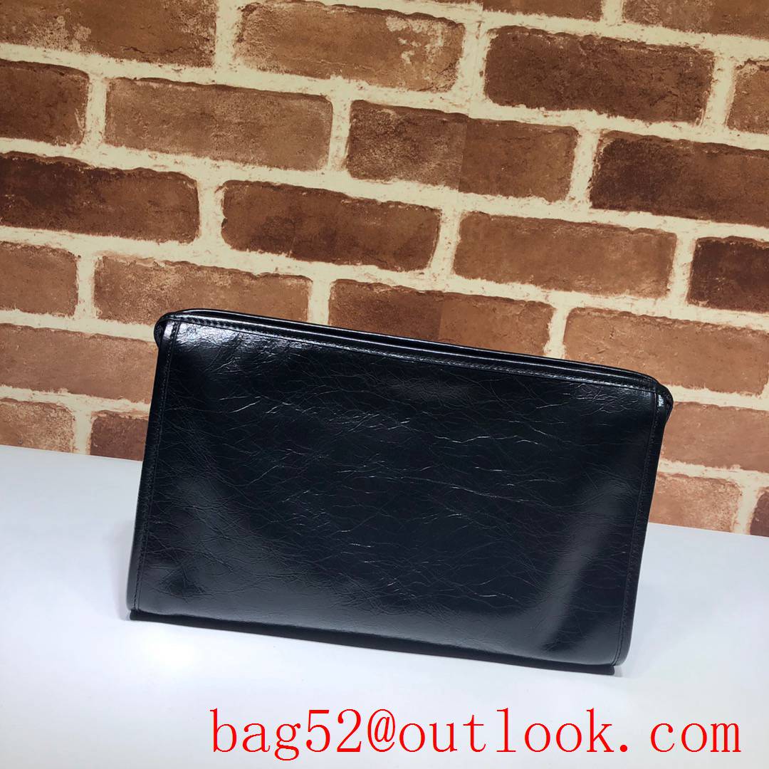 Gucci men GG black calfskin Clutch Purse Bag 