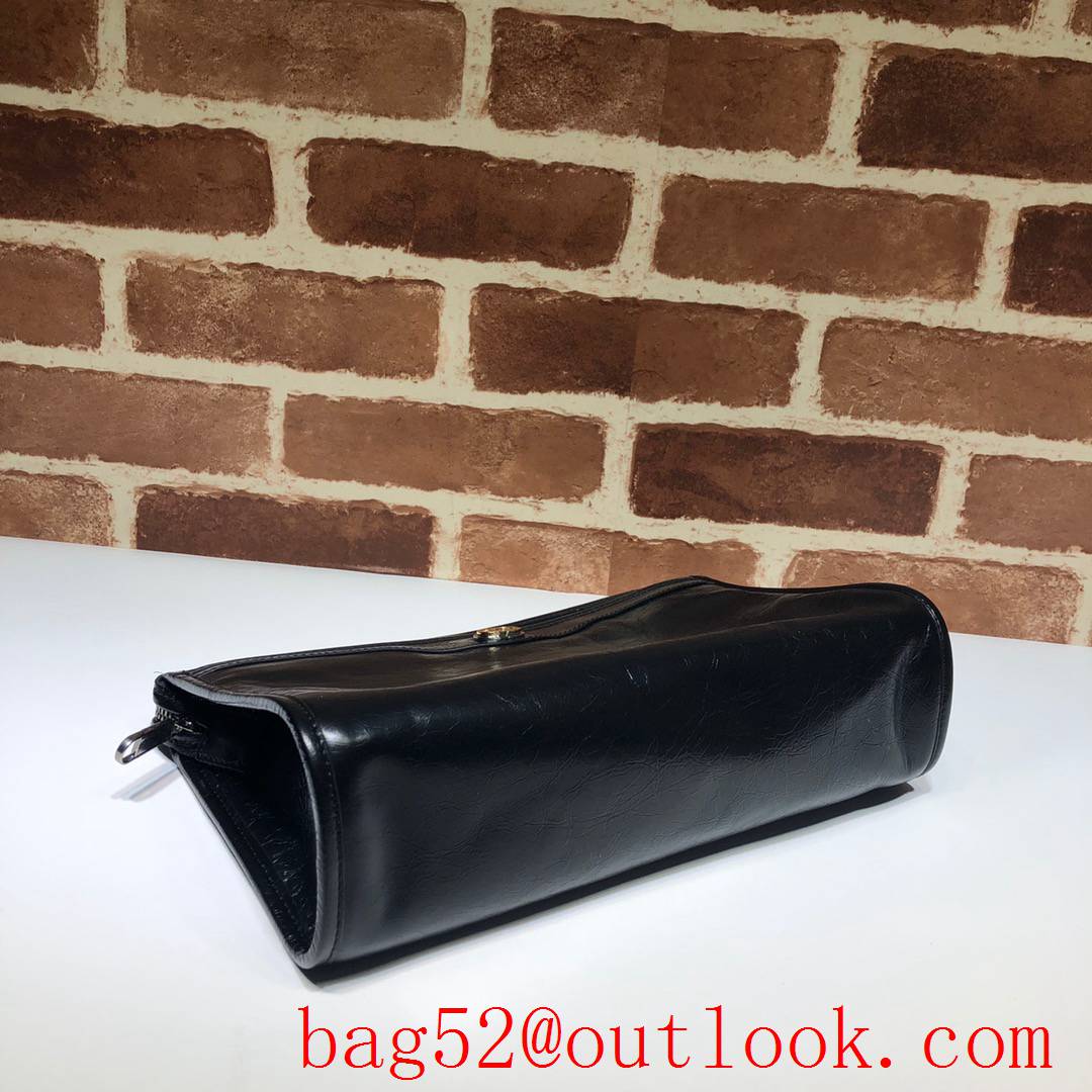 Gucci men GG black calfskin Clutch Purse Bag 