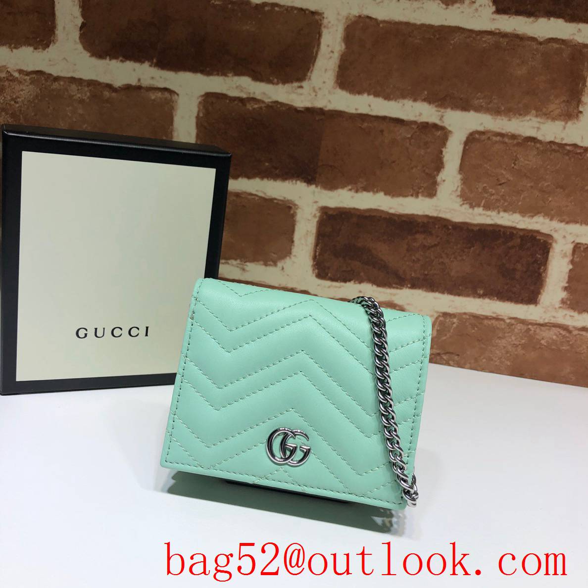 Gucci GG Marmont teal small Card Holder Wallet Purse