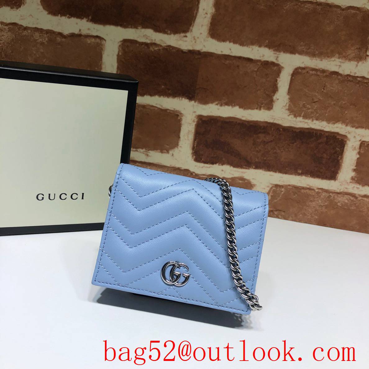 Gucci GG Marmont blue small Card Holder Wallet Purse