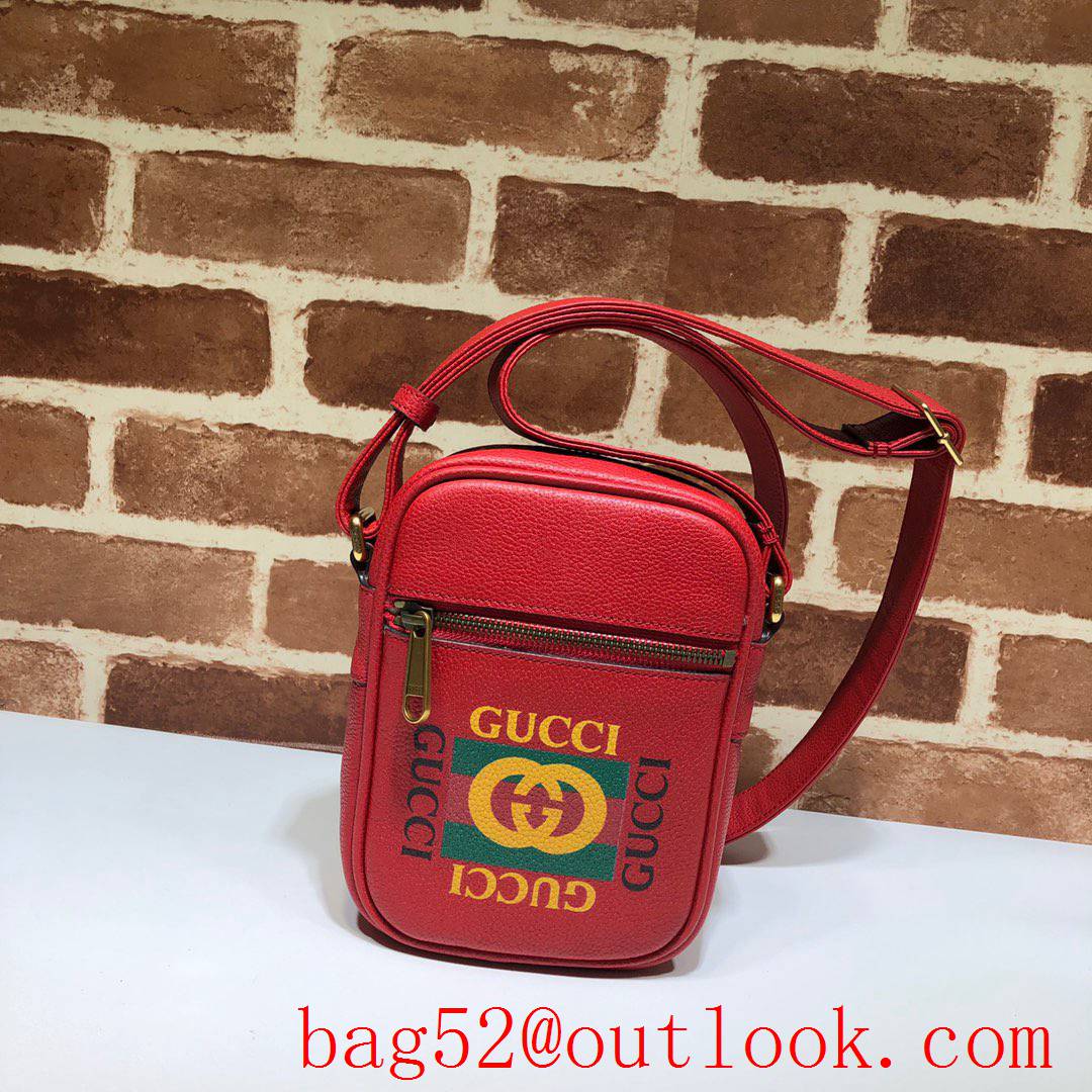 Gucci Logo men red calfskin Shoulder Bag purse
