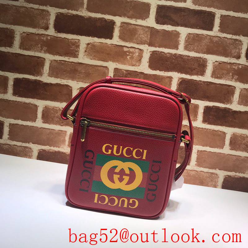 Gucci Print red calfskin Messenger shoulder Bag