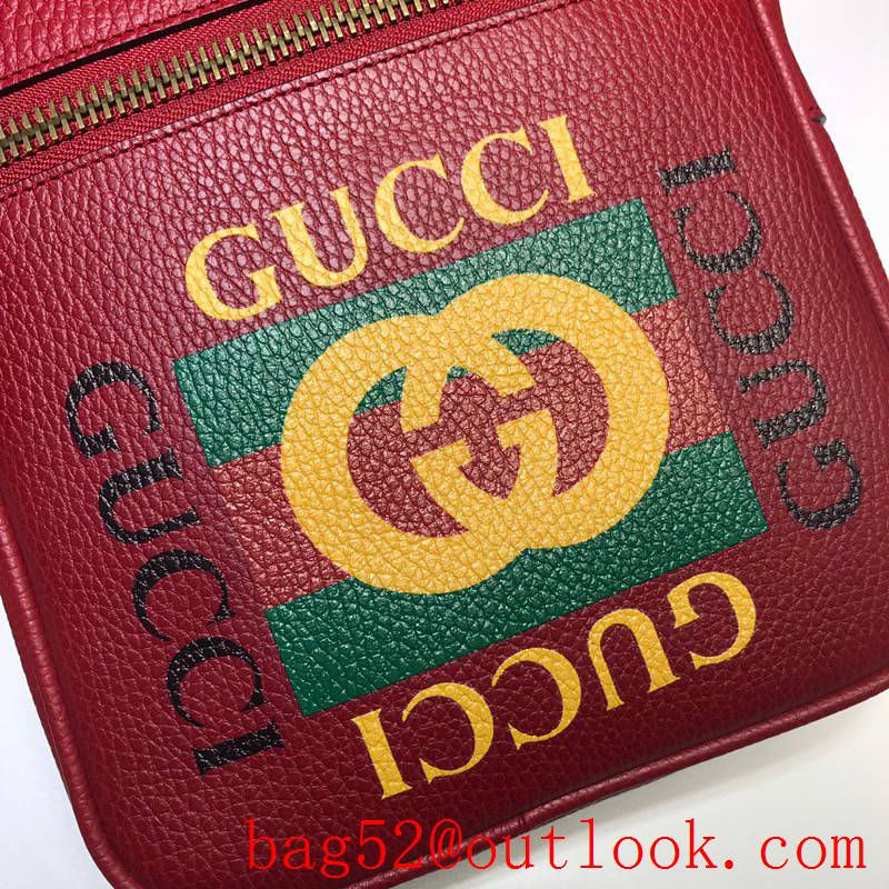 Gucci Print red calfskin Messenger shoulder Bag