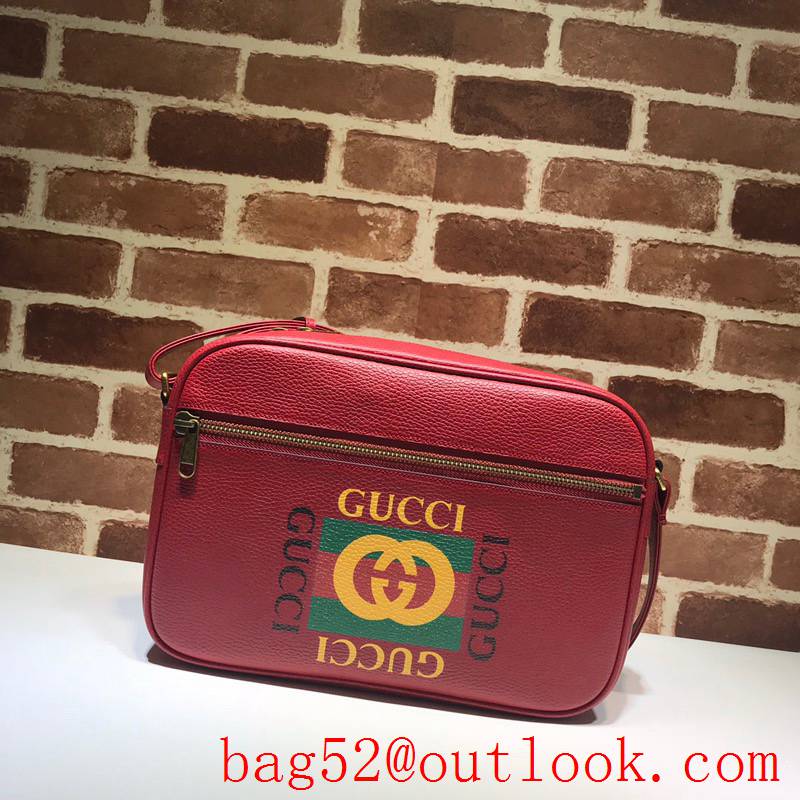 Gucci Print Logo red large Real Leather Shoulder Bag purse