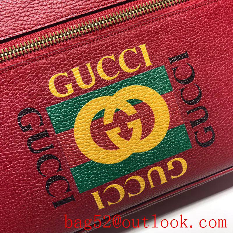 Gucci Print Logo red large Real Leather Shoulder Bag purse