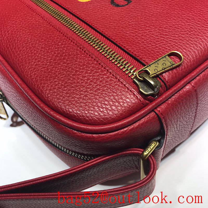 Gucci Print Logo red large Real Leather Shoulder Bag purse