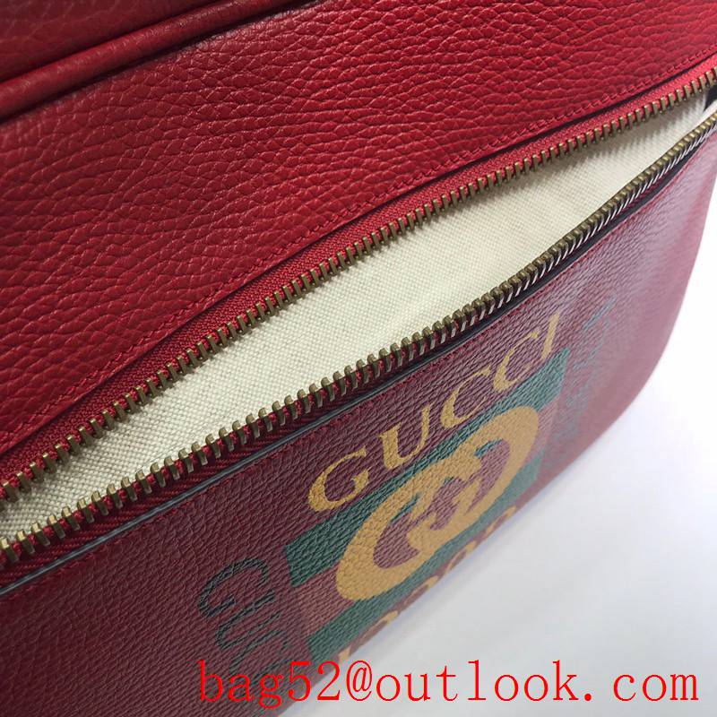 Gucci Print Logo red large Real Leather Shoulder Bag purse