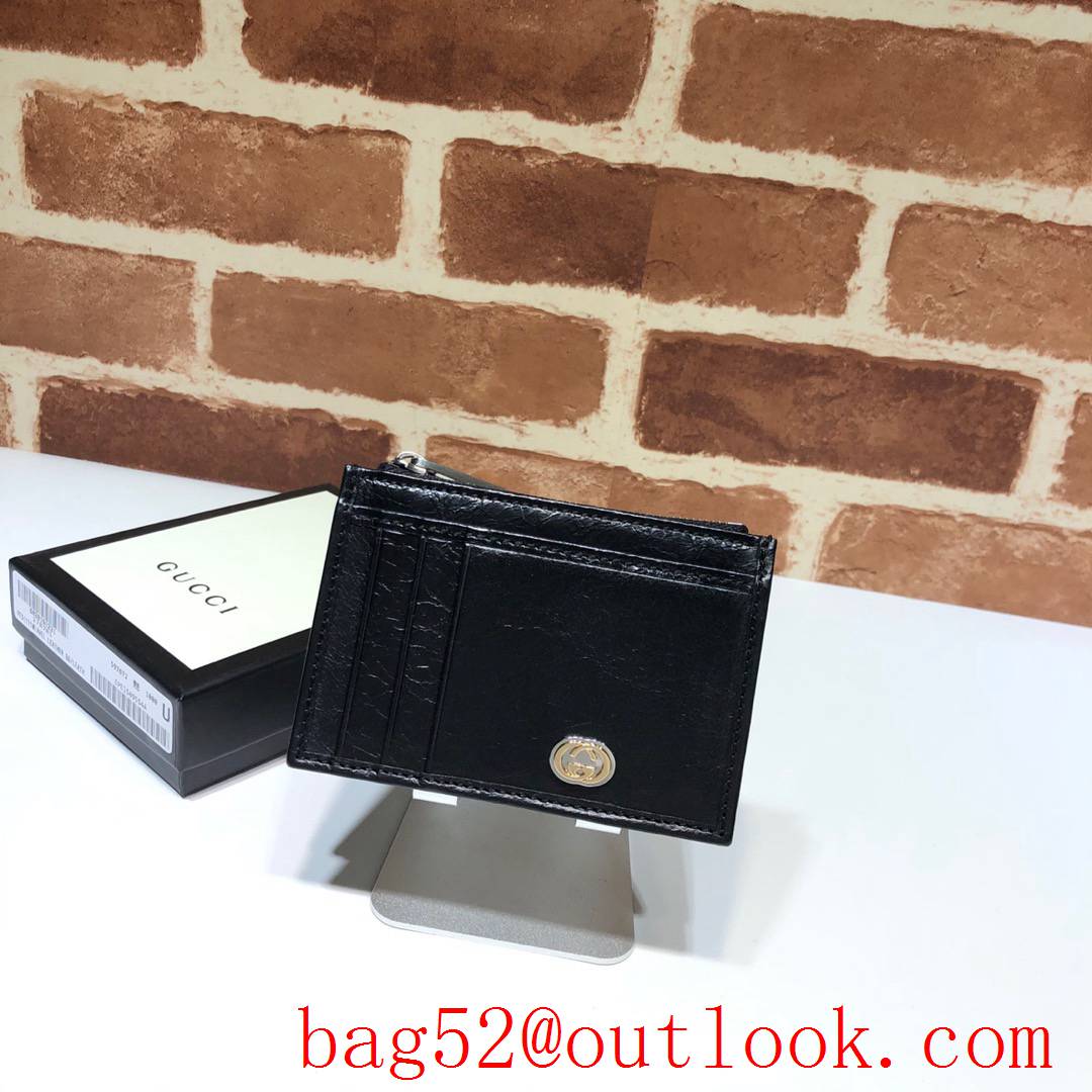 Gucci small GG black Calfskin Card Holder Wallet Purse