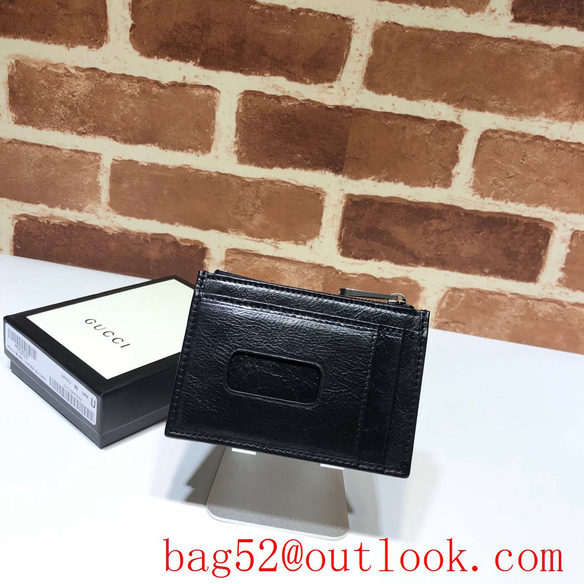 Gucci small GG black Calfskin Card Holder Wallet Purse