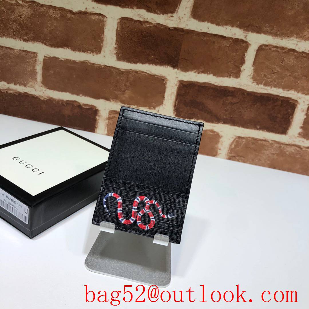 Gucci Print Snake men small black Card Holder Wallet Purse