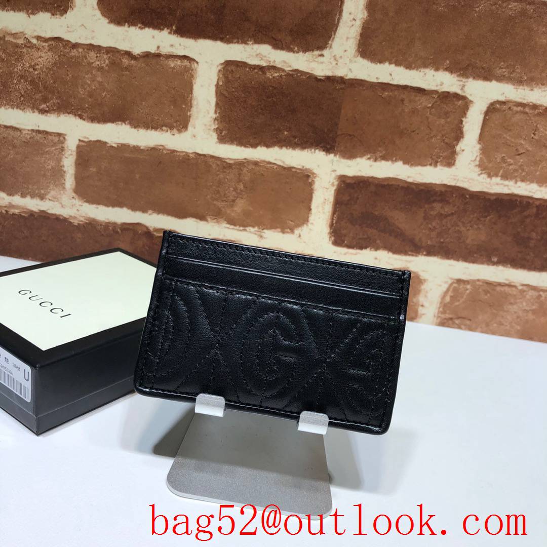 Gucci small black Stitched Logo Card Holder purse Wallet