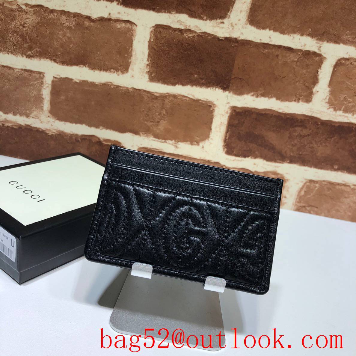 Gucci small black Stitched Logo Card Holder purse Wallet