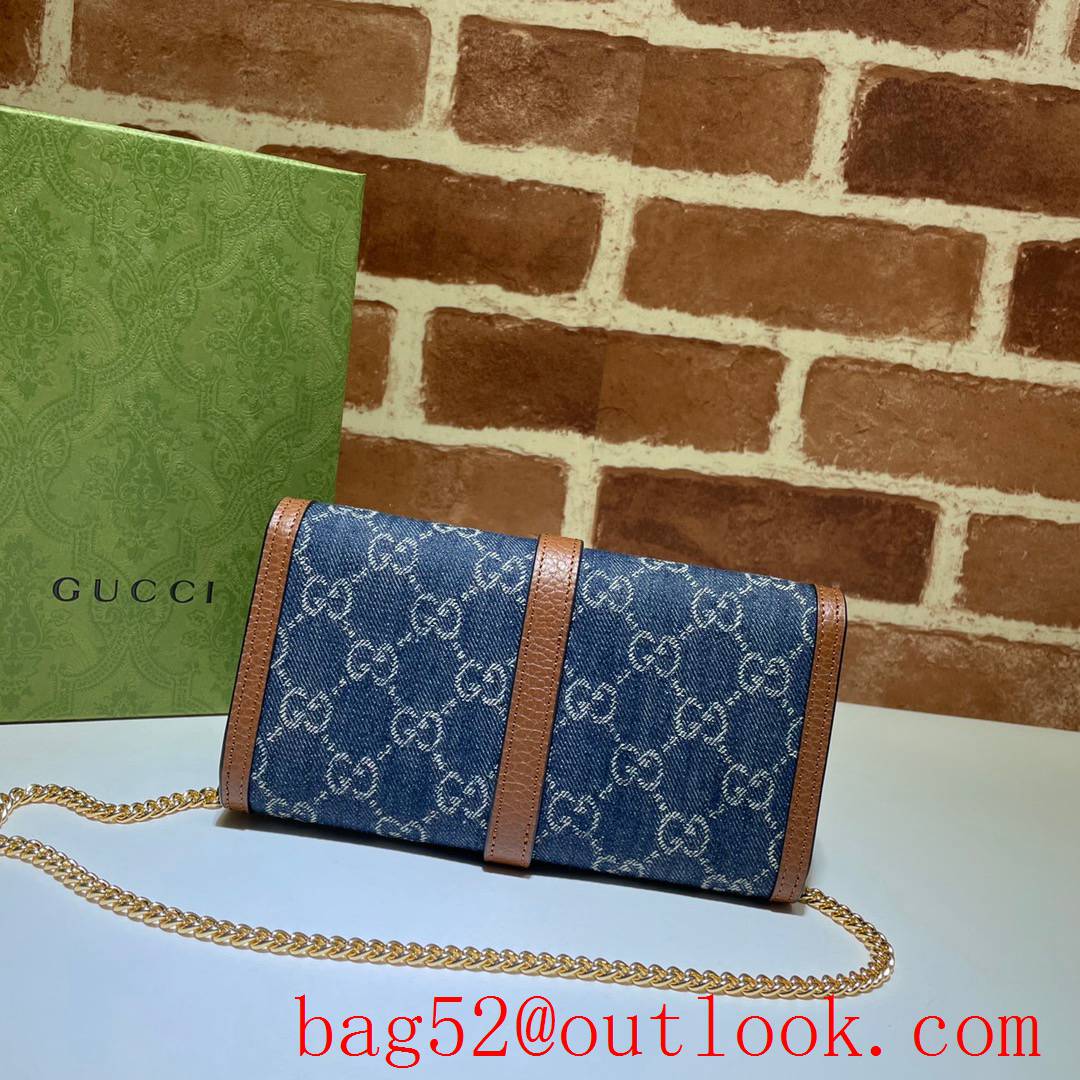 Gucci GG Denim woc Jackie 1961 chain Wallet Purse blue