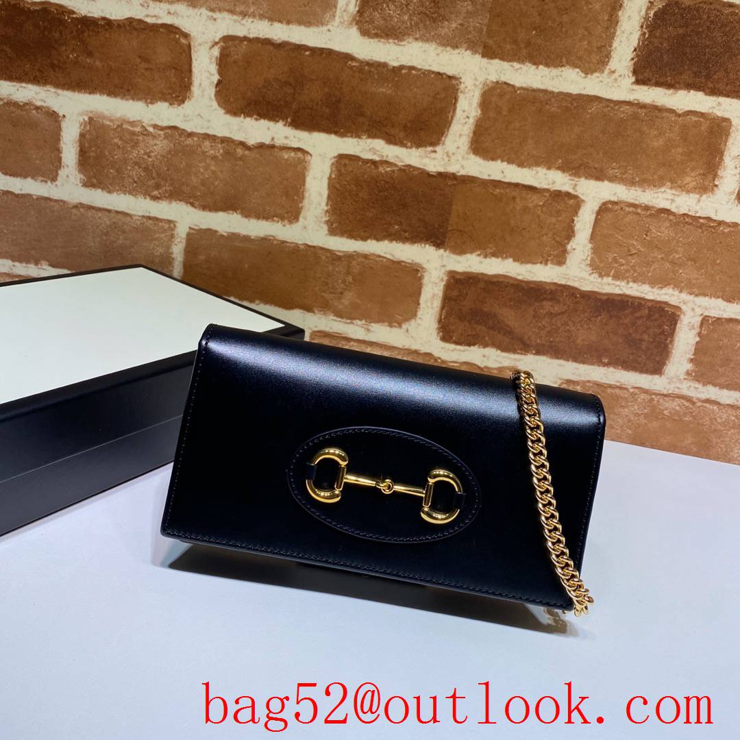 Gucci Horsebit 1955 black real leather woc wallet chain purse